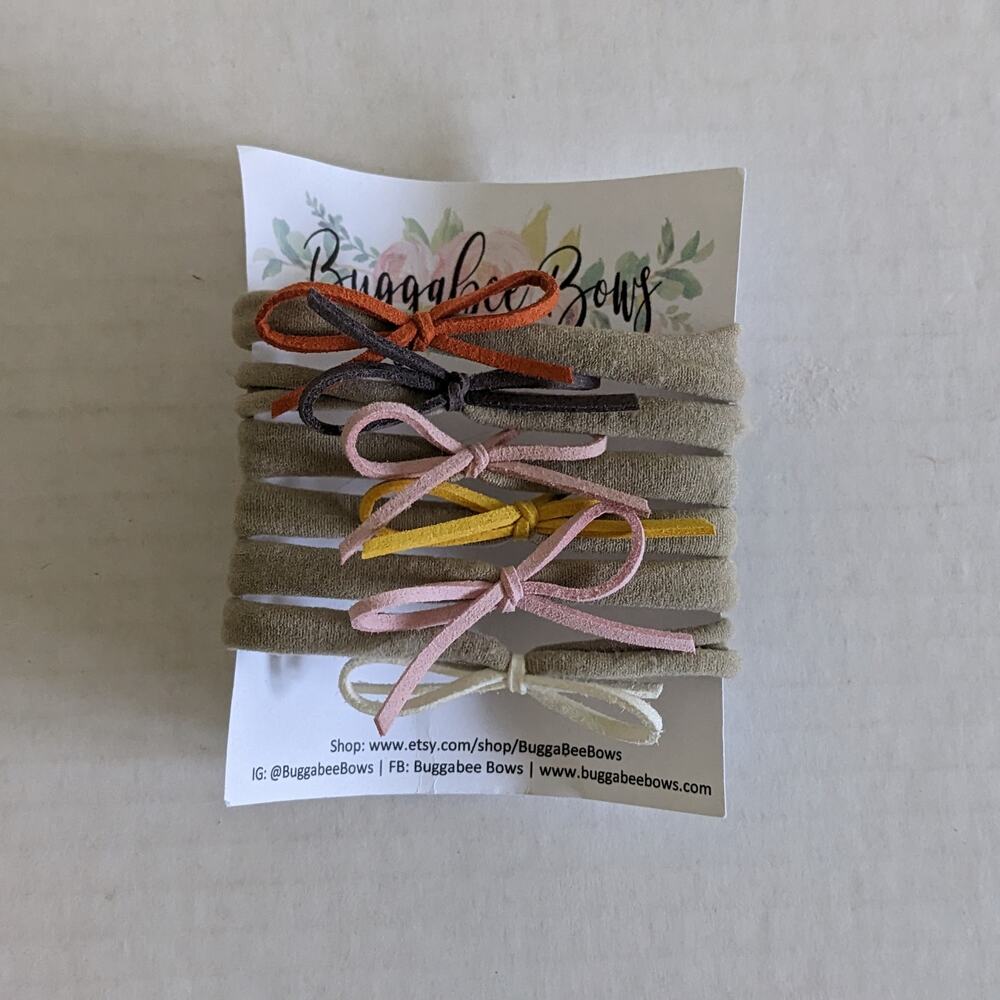 Suede Leather Bow Headband Baby White Blush Gray Pink Marigold Orange Handmade